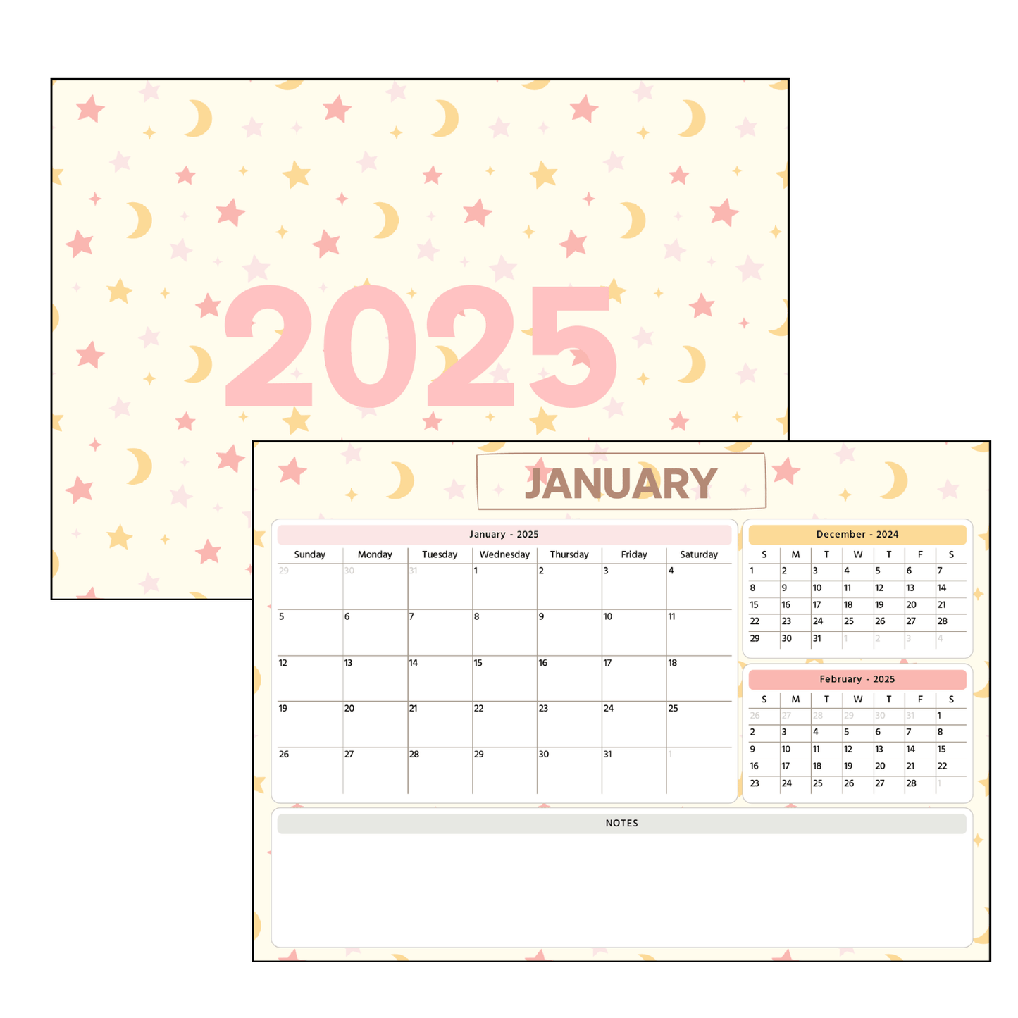 Star and Moon 2025 Calendar