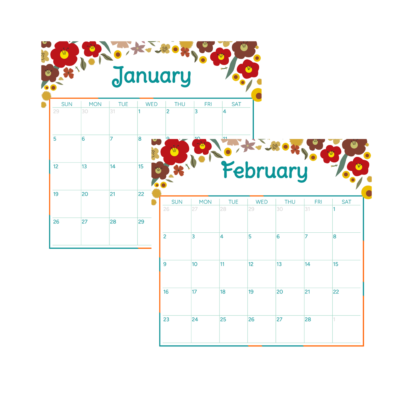 Yellow Floral Desk Calendar  (3.5" x 3.5")