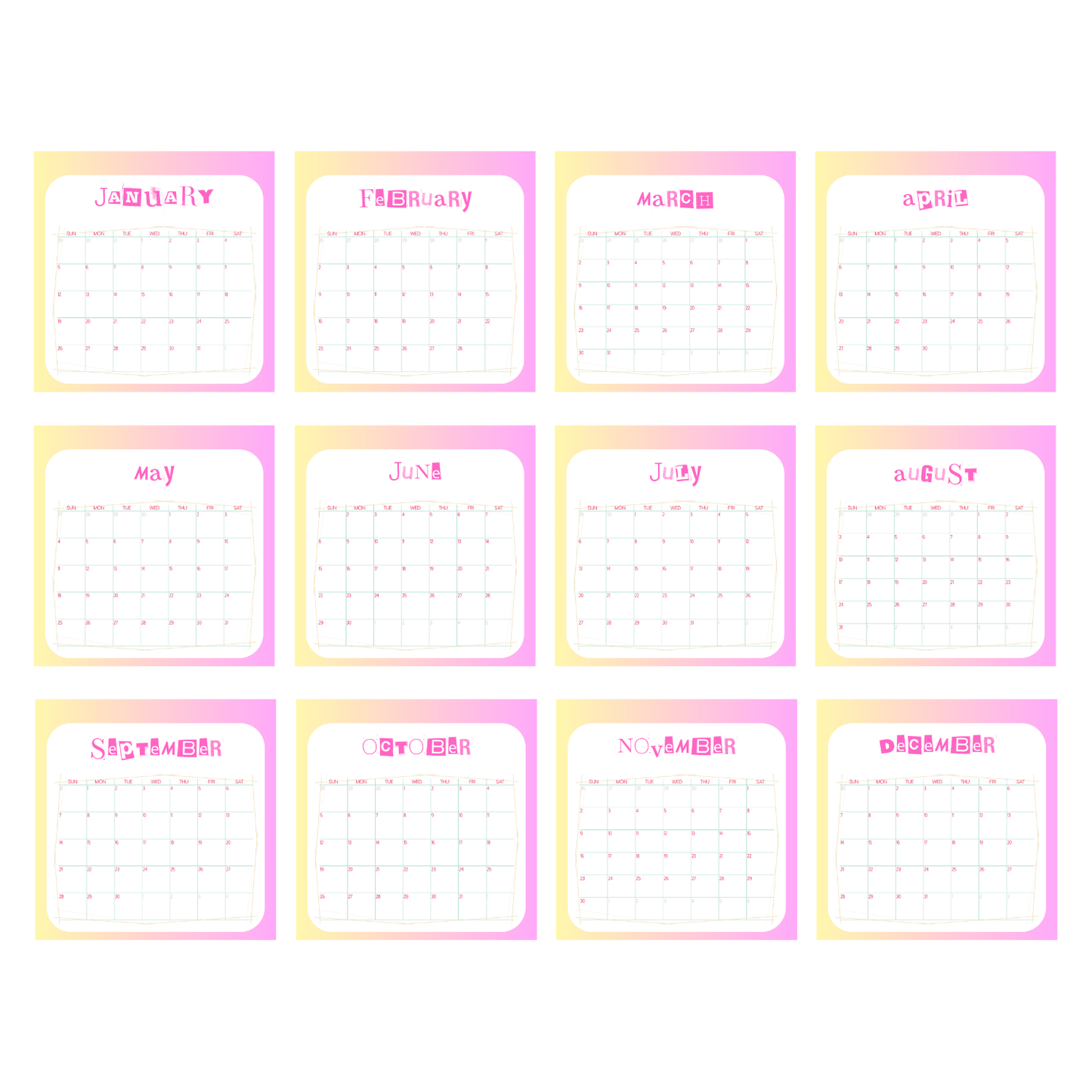 Yellow Pink Desk Calendar (3.5" x 3.5")