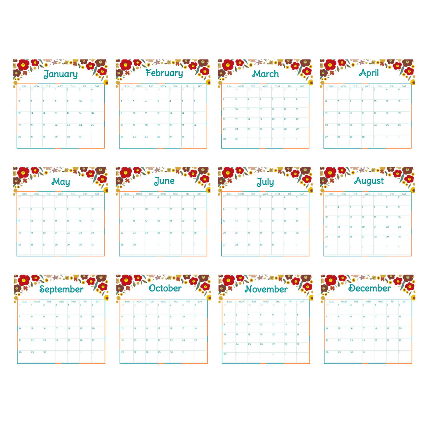 Yellow Floral Desk Calendar  (3.5" x 3.5")