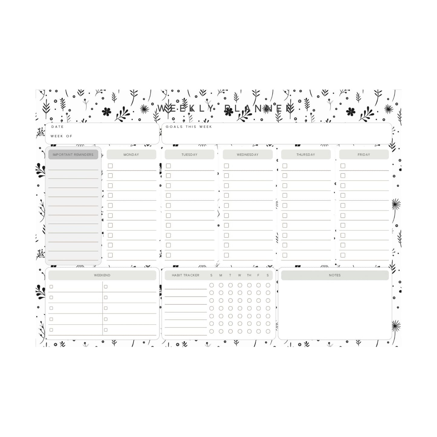 Black & White Bloom Weekly Planner